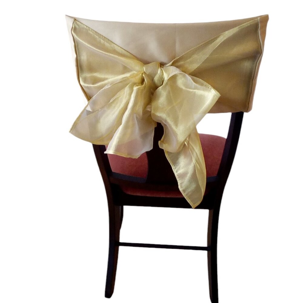 Holiday Elegance - Gold Dining Room Chairback Slipcovers with Tulle Bows (x4)